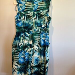 Tropical Blue and Green Sleeveless Dress